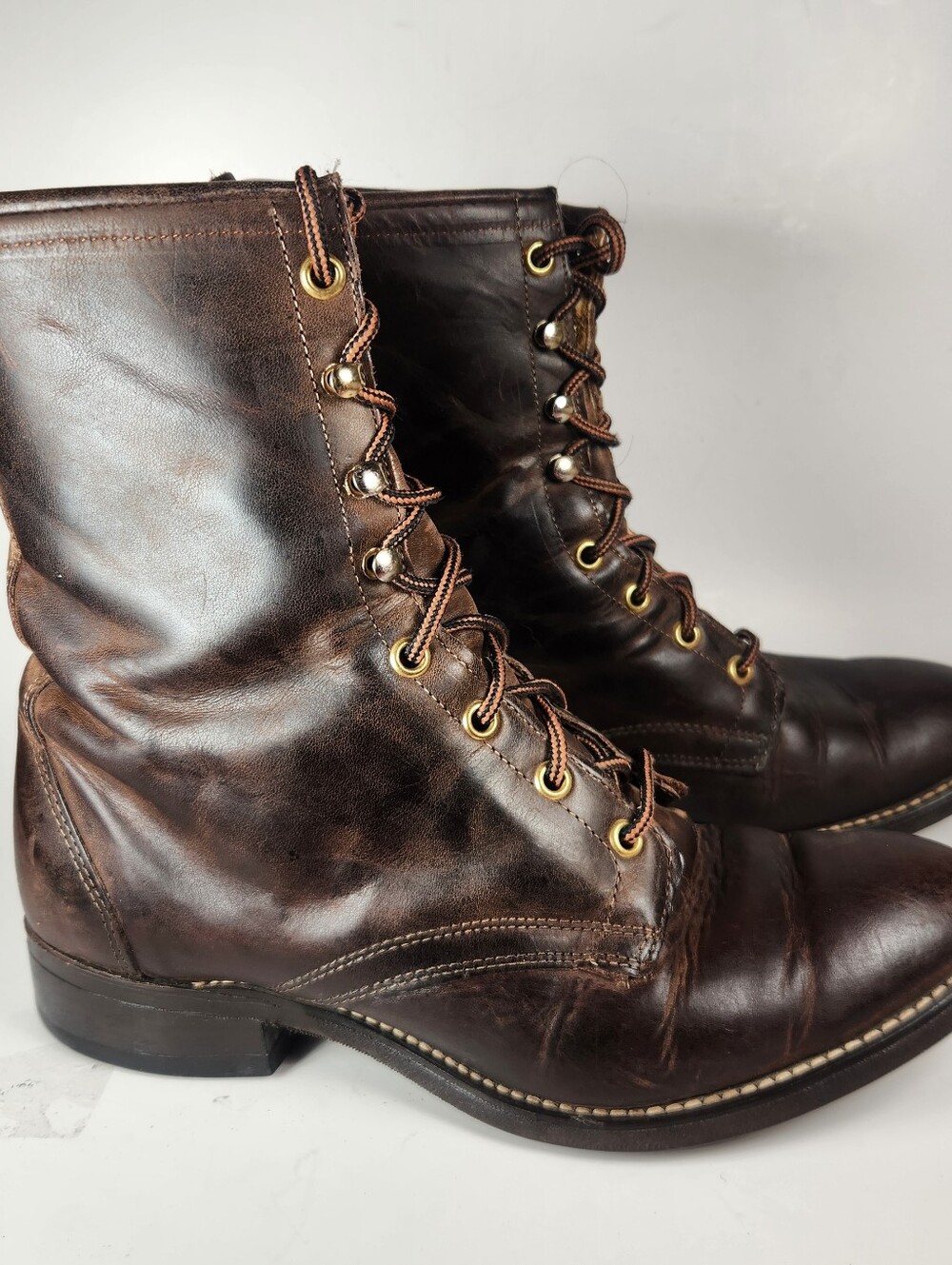 LAREDO Men's Packer Boot 7.5 D Brown Western Leather Vintage USA Work Shoe